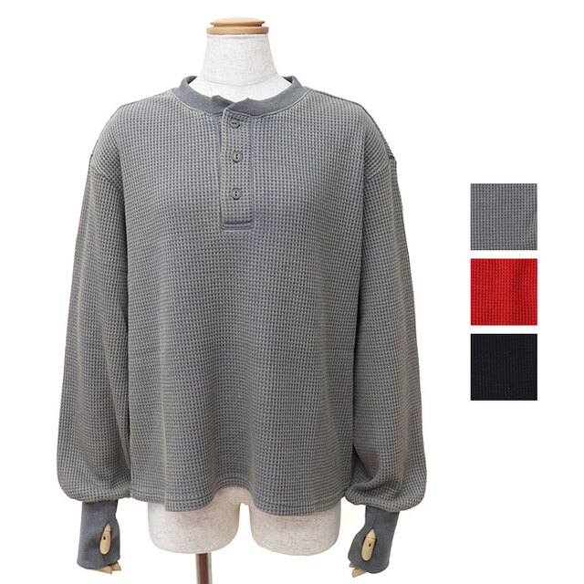 HOUSTON woman ヒューストン ウーマン ACID WASH WAFFLE H/N TEE ワッフルヘンリーネックTEEシャツ 2077W
