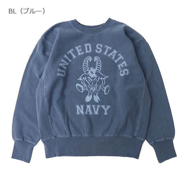 HOUSTON woman ヒューストン ウーマン PIGMENT R/W SWEAT SHIRT (U.S.N.) / ピグメントリバースウィーブスウェット 2088W/BL（ブルー）