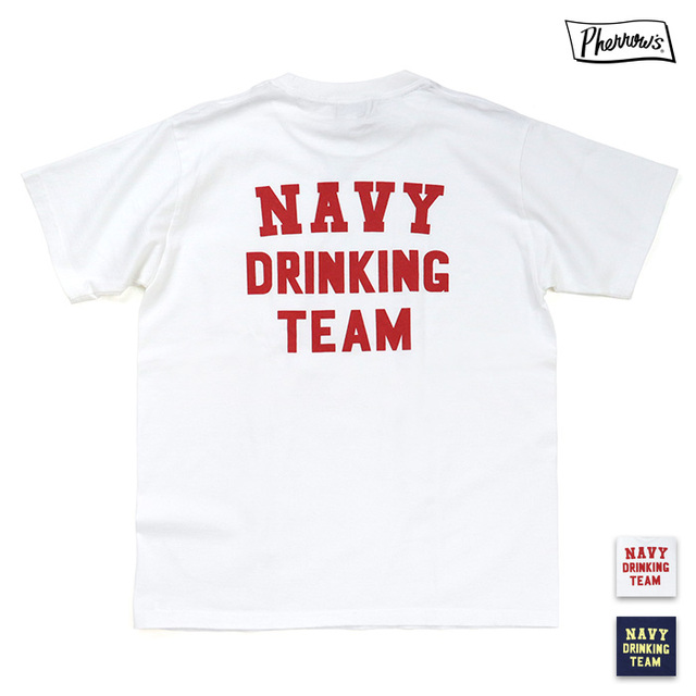 Pherrow's フェローズ プリント ポケットTシャツ NAVY DRINKING TEAM 26S-PPT2