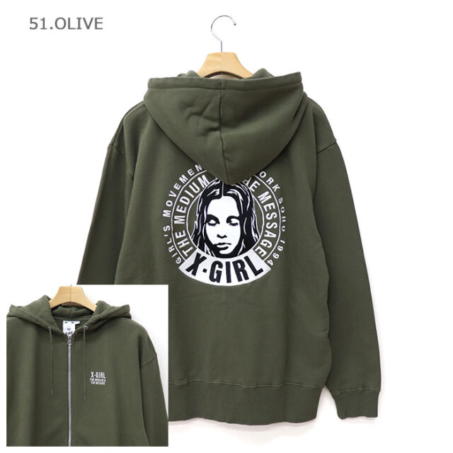 X-girl パーカー X-girl エックスガール レディース CIRCLE MESSAGE AND FACE ZIP UP