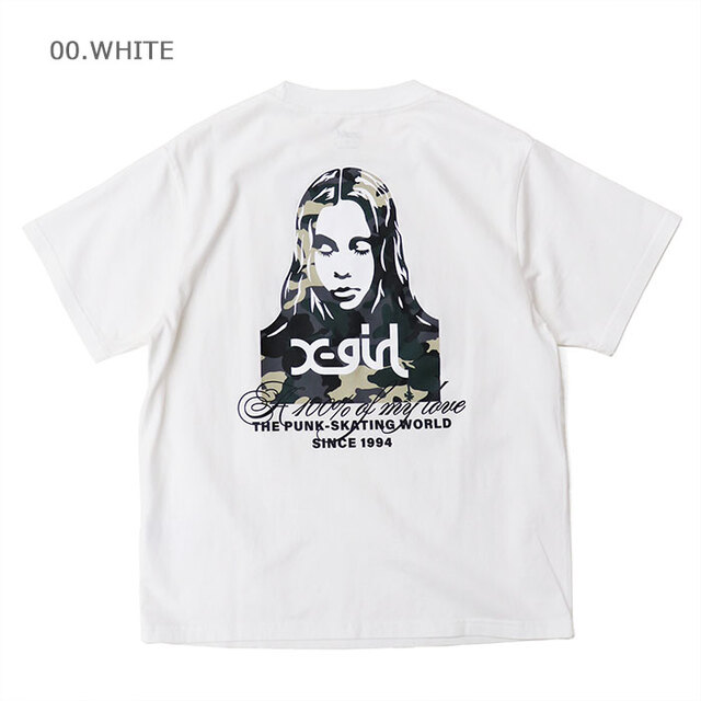 X-girl エックスガール HIBISCUS CAMOUFLAGE FACE S/S TEE Tシャツ 105262011030/00.WHITE