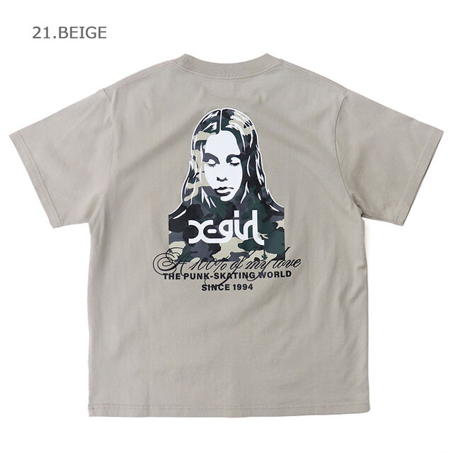 X-girl エックスガール HIBISCUS CAMOUFLAGE FACE S/S TEE Tシャツ 105262011030