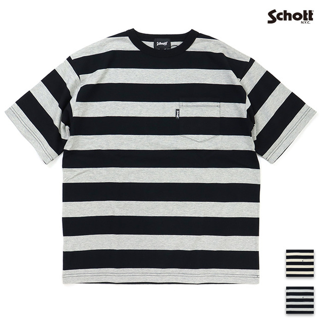 Schott ショット ワイドボーダーポケットTシャツ 782-5934006
