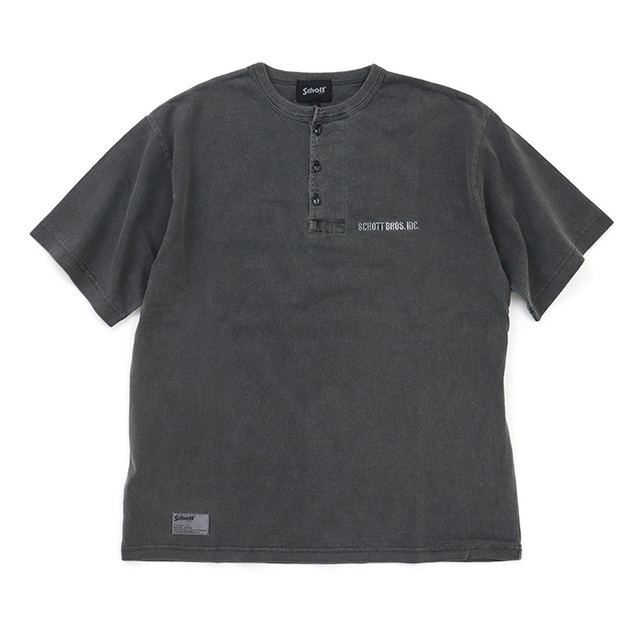 カルキン様まとめ買いSchott ヘンリーネック ブラック Tシャツ　バック刺繍 Schott ショット 刺繍 ヘンリーネック Tシャツ 782-6134005