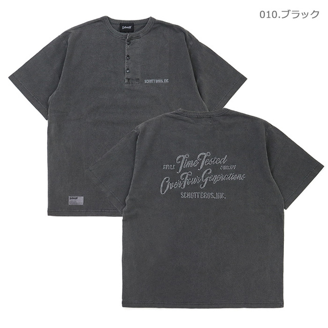 Schott ショット Tシャツ TIME TESTED OVER FOUR GENERATIONS EMB. HENLEY T-SHIRT/刺繍 ヘンリーネック Tシャツ 782-6134005