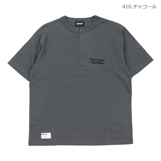 Schott ショット Tシャツ FINEST QUALITY BUILT TOUGH EMB. HENLEY T-SHIRT 刺繍 ヘンリー Tシャツ 782-6134021