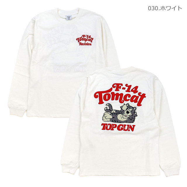 AVIREX アヴィレックス Tシャツ SAGARA TOM CAT LS T-SHIRT サガラ刺繍 トムキャット 長袖Tシャツ 783-3930016/030.ホワイト