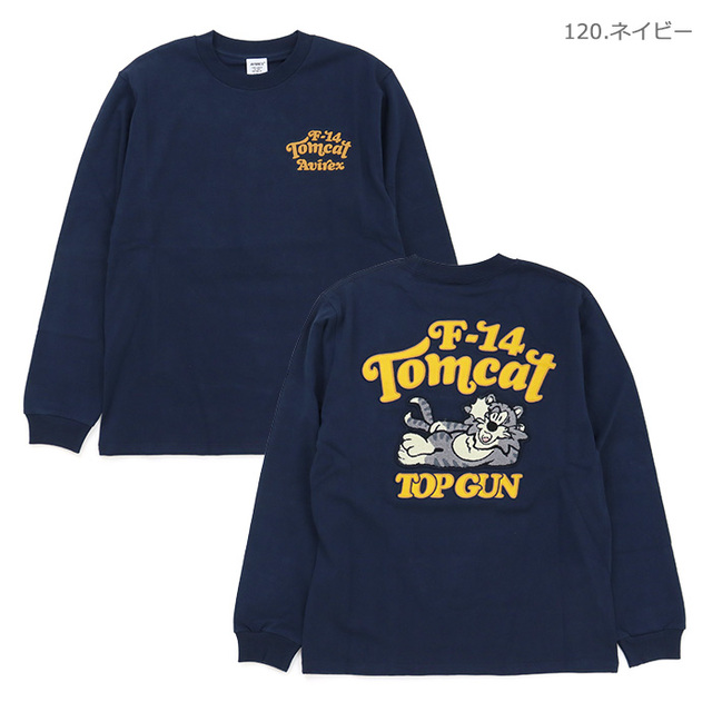 AVIREX アヴィレックス Tシャツ SAGARA TOM CAT LS T-SHIRT サガラ刺繍 トムキャット 長袖Tシャツ 783-3930016/120.ネイビー