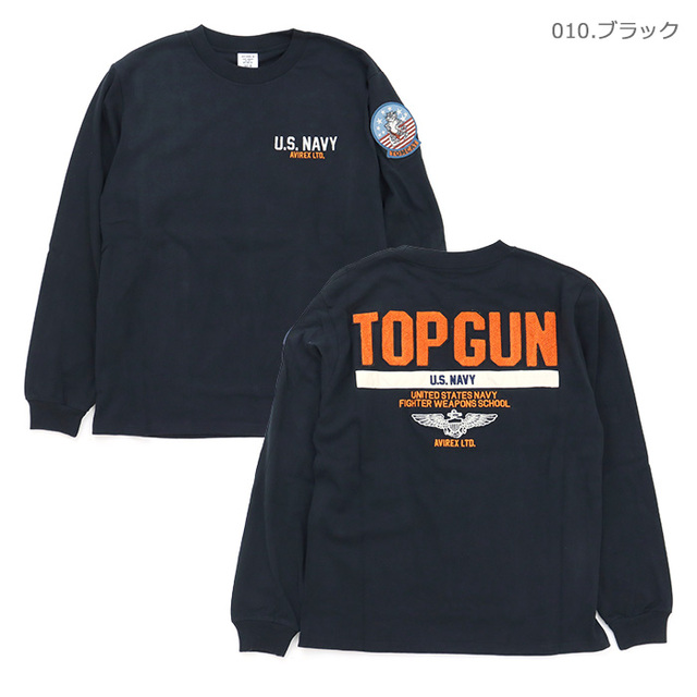 AVIREX アヴィレックス Tシャツ LONG SLEEVE T-SHIRT TOPGUN 長袖Tシャツ トップガン 783-3930017/010.ブラック