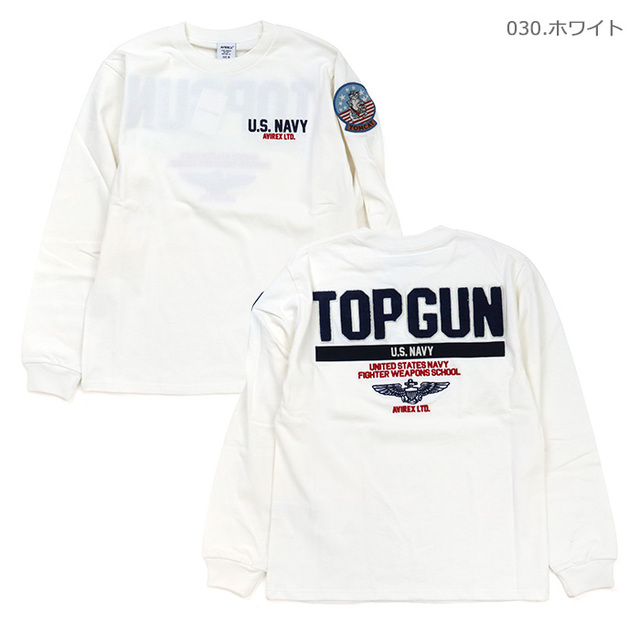 AVIREX アヴィレックス Tシャツ LONG SLEEVE T-SHIRT TOPGUN 長袖Tシャツ トップガン 783-3930017/030.ホワイト