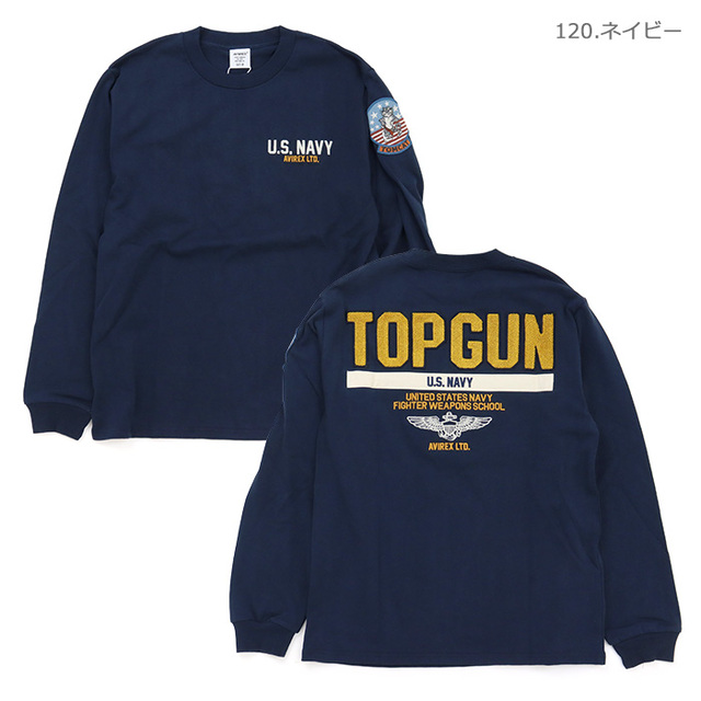 AVIREX アヴィレックス Tシャツ LONG SLEEVE T-SHIRT TOPGUN 長袖Tシャツ トップガン 783-3930017/120.ネイビー