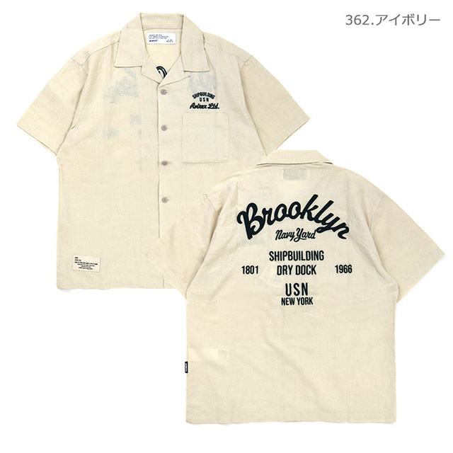 AVIREX アヴィレックス シャツ LINEN-COTTON SS SHIRT Brooklyn リネンコットン半袖シャツ ブルックリン 783-6123005/362.アイボリー