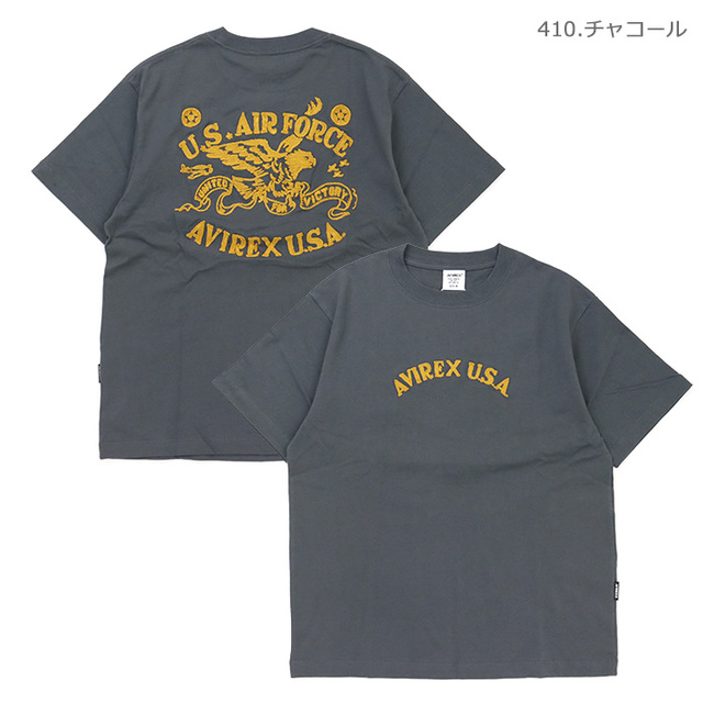 AVIREX アヴィレックス Tシャツ CHAIN STITCH EMBROIDERY T-SHIRT チェーンステッチ刺繍 半袖Tシャツ 783-6134004/410.チャコール