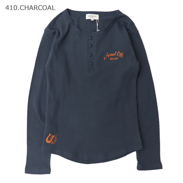 AVIREX アヴィレックス Tシャツ レディース HONEYCOMB WAFFLE HENLEY T-SHIRT ハニカムワッフル ヘンリーTシャツ 783-6230601/410.チャコール
