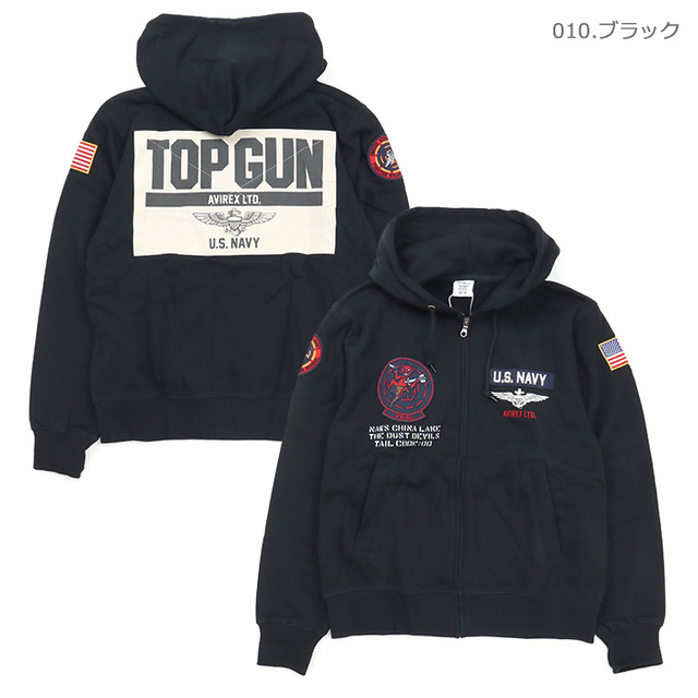 AVIREX アヴィレックス スウェット LONG SLEEVE ZIP PARKA DUST DEVILS 長袖 ジップパーカ ダストデビルズ 783-6931002/010.ブラック