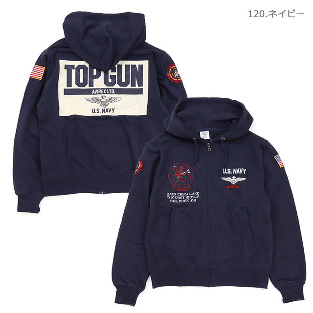 AVIREX アヴィレックス スウェット LONG SLEEVE ZIP PARKA DUST DEVILS 長袖 ジップパーカ ダストデビルズ 783-6931002/120.ネイビー