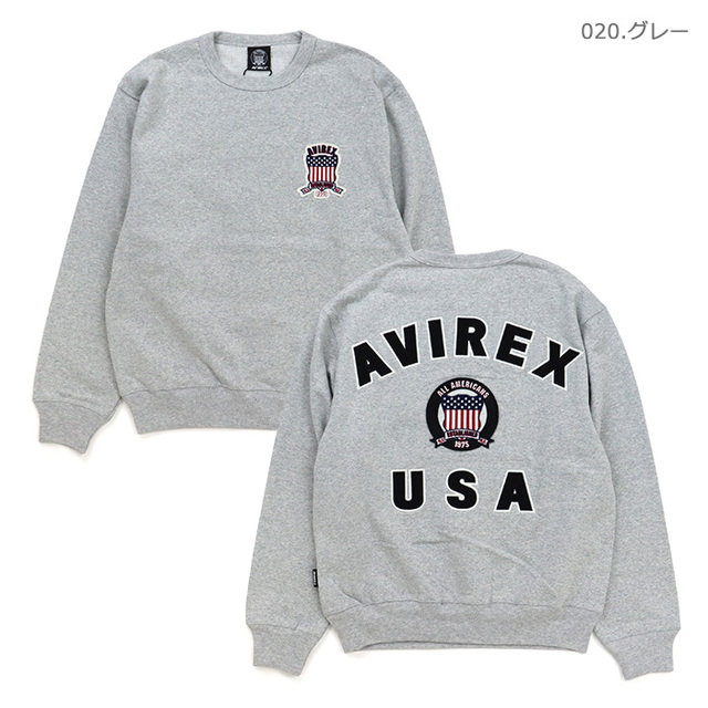 AVIREX アヴィレックス スウェット SIGNATURE VARSITY LOGO CREWNECK SWEAT シグネチャー バーシティーロゴ クルーネック スウェット 783-6932001/020.グレー