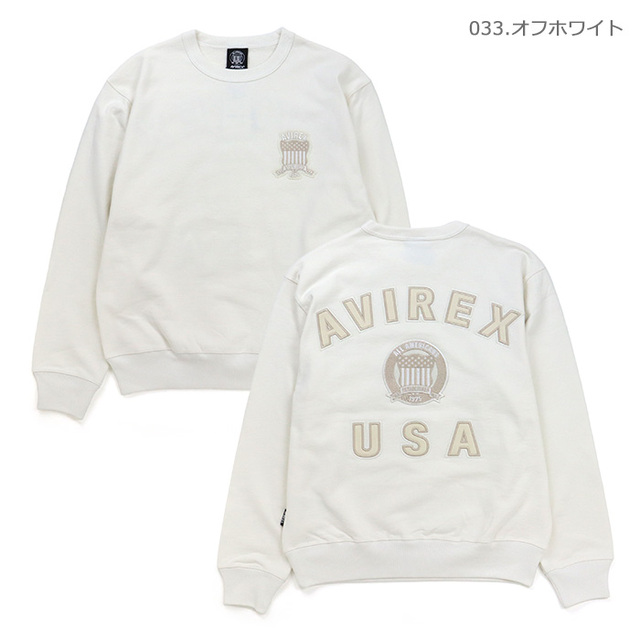 AVIREX アヴィレックス スウェット SIGNATURE VARSITY LOGO CREWNECK SWEAT シグネチャー バーシティーロゴ クルーネック スウェット 783-6932001/033.オフホワイト