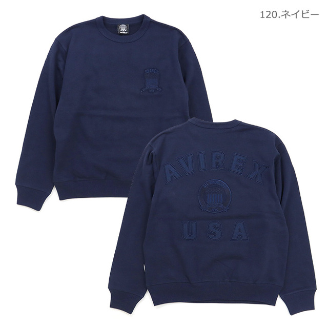 AVIREX アヴィレックス スウェット SIGNATURE VARSITY LOGO CREWNECK SWEAT シグネチャー バーシティーロゴ クルーネック スウェット 783-6932001/120.ネイビー