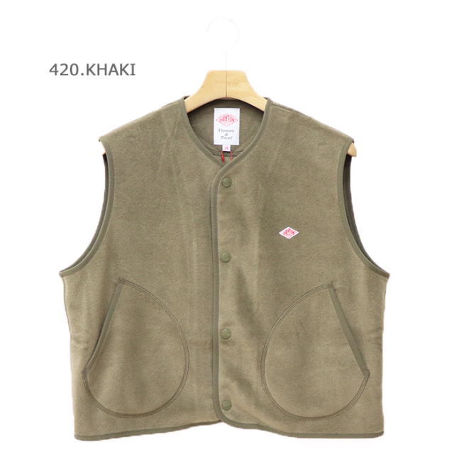 ダントン　ノーカラーベスト　オリーブ DANTON ダントン レディース フリース ノーカラーベスト DT-A0521