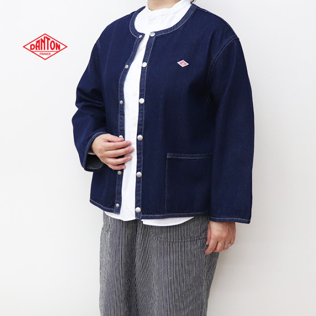 DANTON ダントン レディース コットンデニム カラーレスジャケット WOMEN DT-B0397 DNS