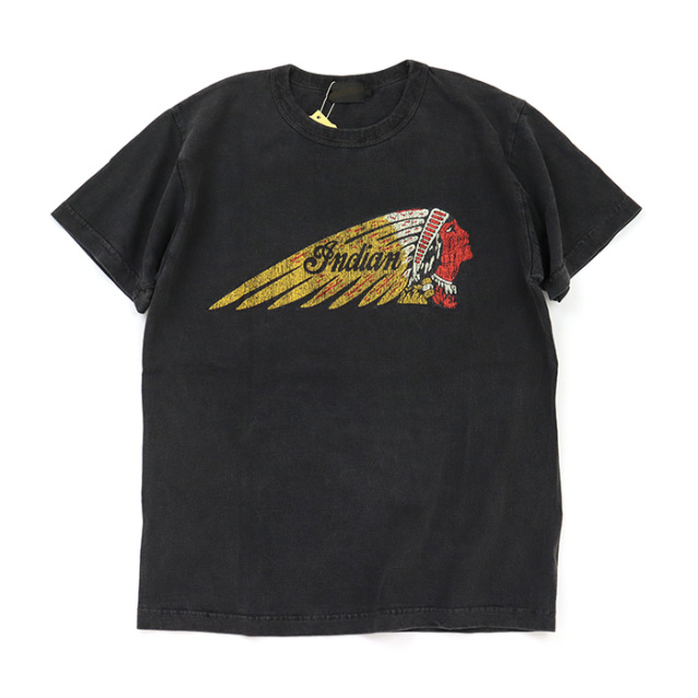 新品　d.i.a INDIAN NORTH ブラック Tシャツ 半袖 フリンジ Indian Motorcycle インディアンモーターサイクル PIGMENT DYE T-SHIRT