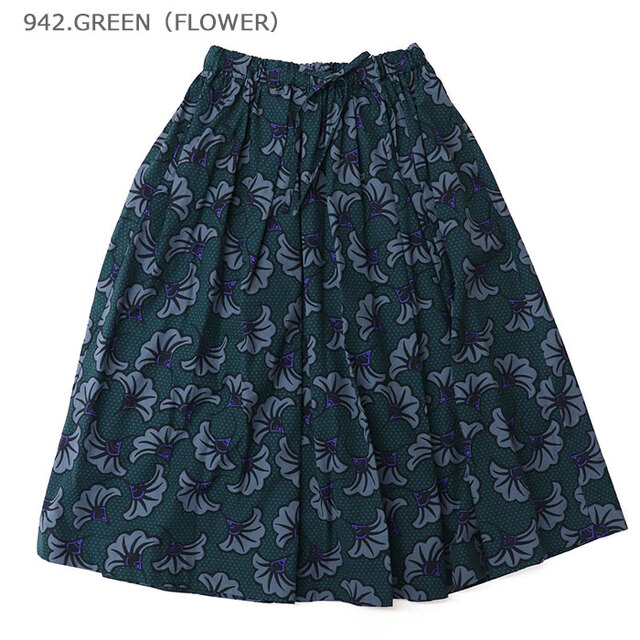 LE GLAZIK ルグラジック レディース バティック タックギャザースカート LG-F0076BTK/942.GREEN（FLOWER）