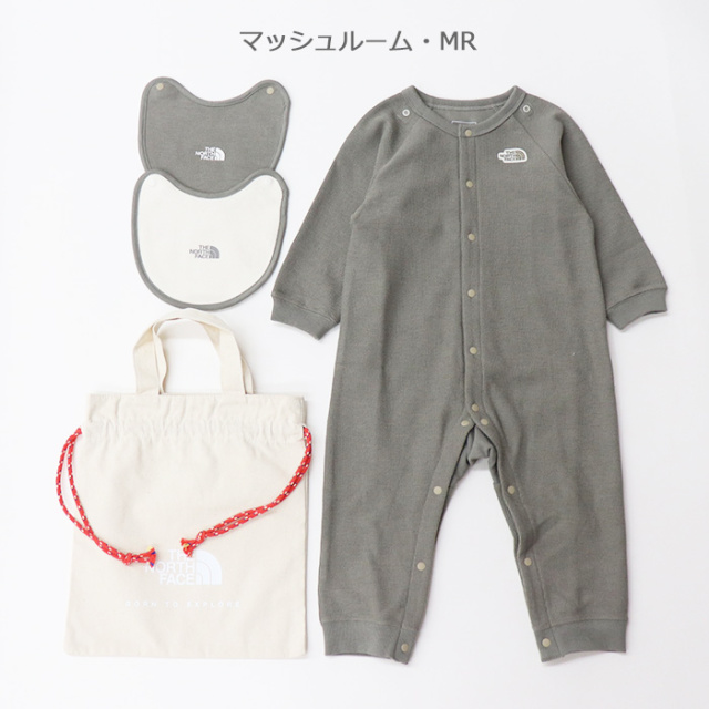 (ねずこ)meer. ビッグポケットロンパース（オリーブ） THE NORTH FACE ザ・ノースフェイスベビーロングスリーブ