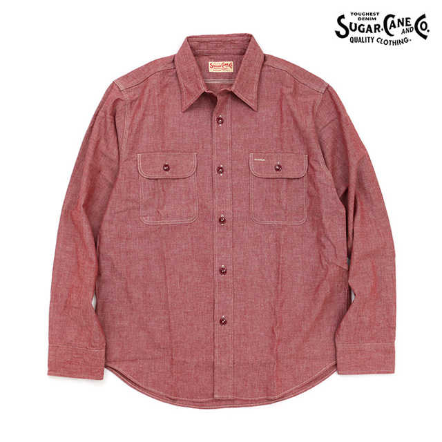 SUGAR CANE シュガーケーン シャツ RED CHAMBRAY WORK SHIRT (LONG SLEEVE) レッドシャンブレー ワークシャツ（長袖）SC29682