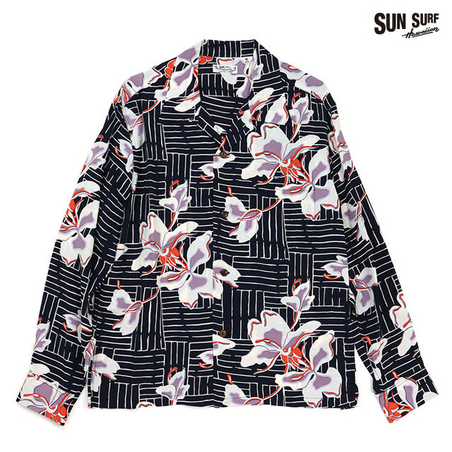 SUN SURF サンサーフ シャツ RAYON HAWAIIAN SHIRT WHITE GINGER（LONG SLEEVE）レーヨン ハワイアンシャツ ホワイト・ジンジャー（ロングスリーブ）SS29605