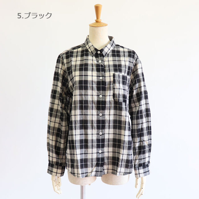 TOUJOURS / トゥジュー | ブロックチェック オープンカラー シャツ | 1 | ブラック/ホワイト | レディース TOUJOURS / トゥジュー | ブロックチェック オープンカラー シャツ | 1