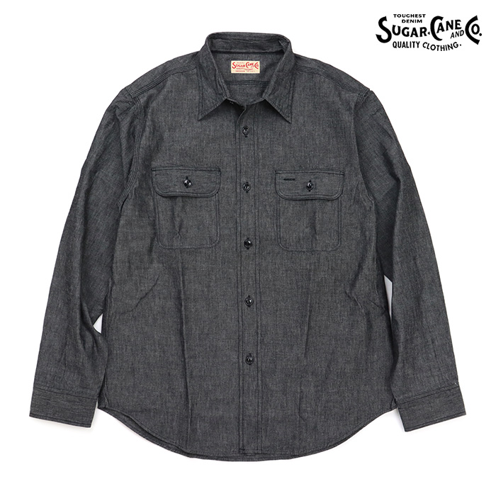SUGAR CANE シュガーケーン シャツ BLACK CHAMBRAY WORK SHIRT (LONG SLEEVE) ブラックシャンブレー ワークシャツ（長袖）SC29159