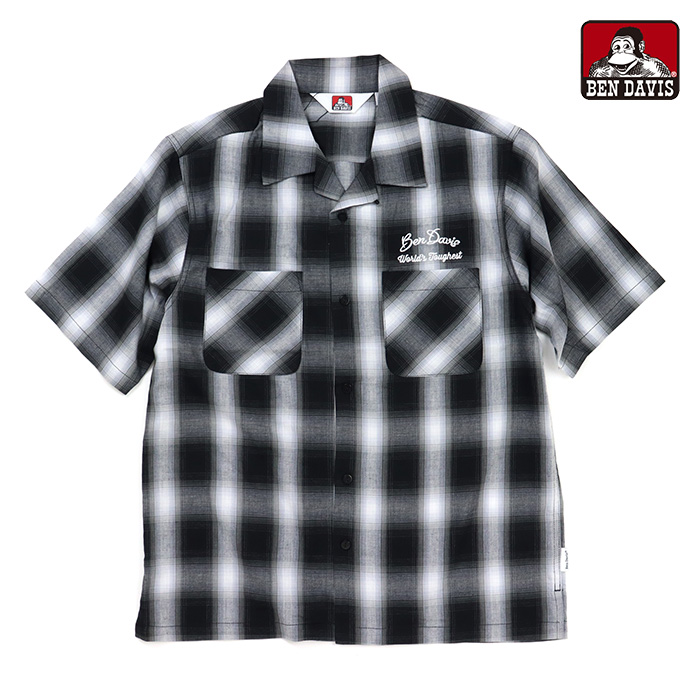 BEN DAVIS ベンデイビス シャツ DRIVE EMB PLAID OC SHIRT 刺繍入り オンブレチェック 半袖シャツ T-26580028 01.BLACK