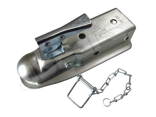トレーラー ボールカプラー ヒッチカプラー ２.５インチ(約63.5mm)角フレーム用 牽引重量 3500LBS(1589kg) ２インチヒッチボール対応 チェーン付きカプラーロック付属 (23-08) 小