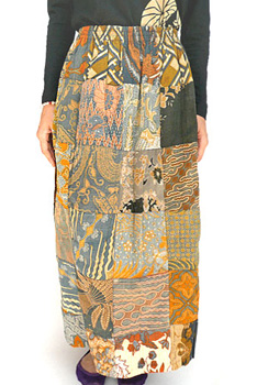 スカート■ポケット付きスカート（バテック柄パッチワーク）