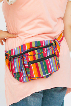 ストライプ柄ウェストポーチ（オレンジ系）
