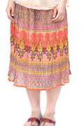 スカート■インド製ひざ丈プリントスカート（ピンク×オレンジ）