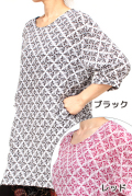 結晶柄レーヨンチュニック（ブラック/ワインレッド）