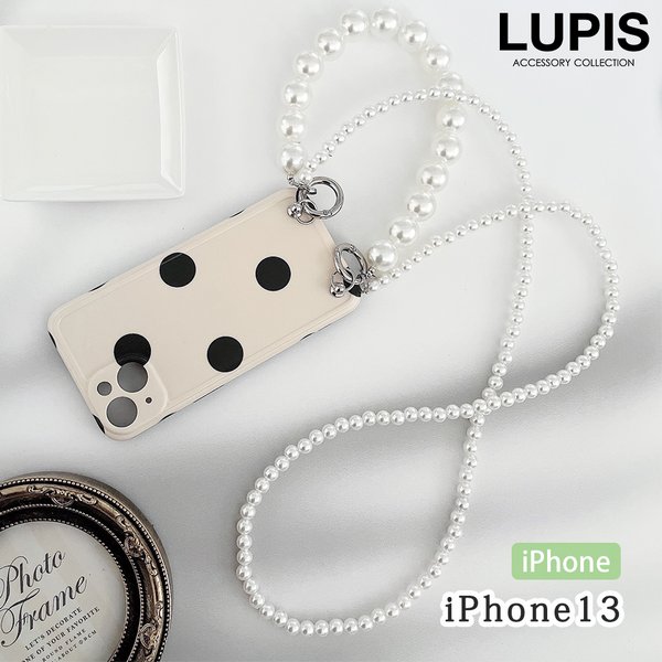 パールストラップドット柄iPhoneケース【iPhone13】
