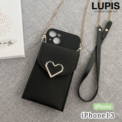ショルダー×カードポケット付きカクカクハートiPhoneケース【iPhone13】