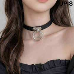 ダブルリングレザーチョーカーネックレス