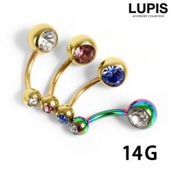 【14G】ゴールドジュエルバナナバーベルボディピアス・へそピアス