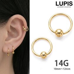 【14G】ゴールドシンプルキャプティブビーズリングボディピアス