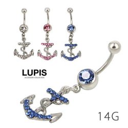 【14G】イカリモチーフバナナバーベルボディピアス・へそピアス