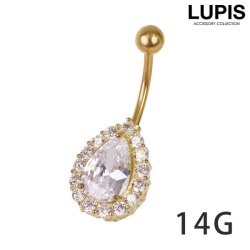 【14G】ティアドロップジュエルバナナバーベルボディピアス・へそピアス
