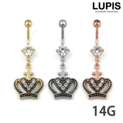 【14G】アンティーククラウンジュエルバナナバーベルボディピアス・へそピアス