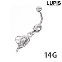 【14G】ハートチャームバナナバーベルボディピアス・へそピアス