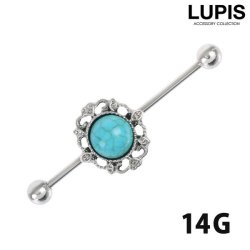 【14G】ターコイズインダストリアルロングストレートバーベルボディピアス