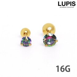 【16G】レインボーダークストーンストレートバーベルボディピアス