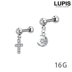【16G】クロス×ムーンストレートバーベルボディピアス